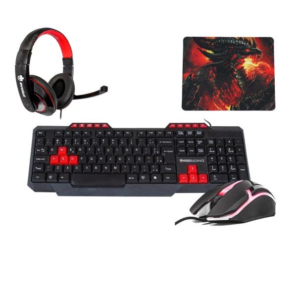 Kit Gamer Dragon Teclado Mouse Headset E Mousepad MadeiraMadeira