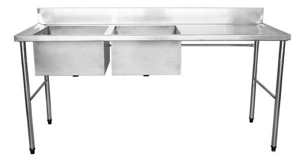 Mesa Pia Aço Inox Industrial com Duas Cubas 50x40x25cm (Esq) - 190x70x90cm - Brascool - 2