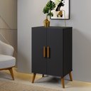 Ver imagem 3 de Sapateira Organizador Multifuncional Retro 2 Portas P/12 Pares -Pês de Madeira:PRETO