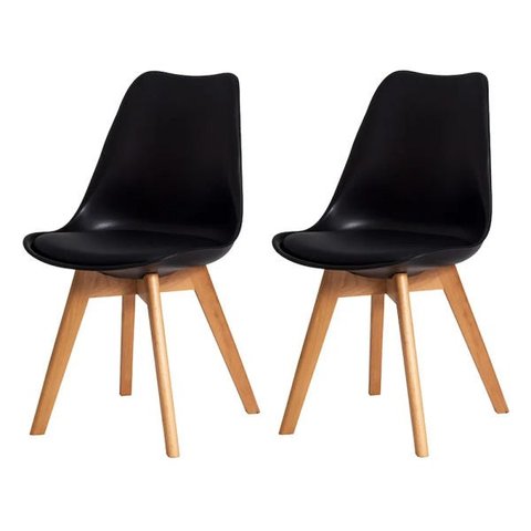 Kit 2 Cadeiras Mesa Sala de Jantar Saarinen Design Wood Base de Madeira Suporta até 120kg Preto