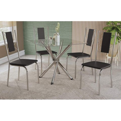 Conjunto Sala de Jantar Mesa com 4 Cadeiras Estofadas Cromado 794 Kappesberg Crome Cromado/tecido Si
