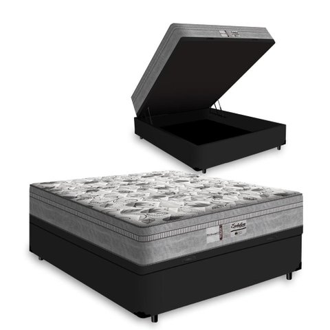 Cama Box Baú Viúva Tecido Sintético Preto com Colchão de Molas Ensacadas Evolution - Probel - 72x128