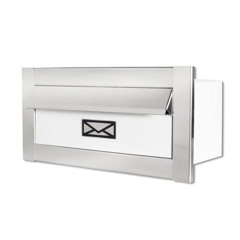 Caixa de Correio Carta Frente em Inox Polido Brilhante com Tarja Branca 30 Cm Profundidade