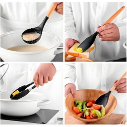 Kit 12 Utensílios de Cozinha em Silicone e Cabo de Madeira Resistente Ao Calor - Rosa - 5
