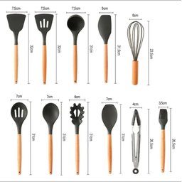 Kit 12 Utensílios de Cozinha em Silicone e Cabo de Madeira Resistente Ao Calor - Rosa - 6