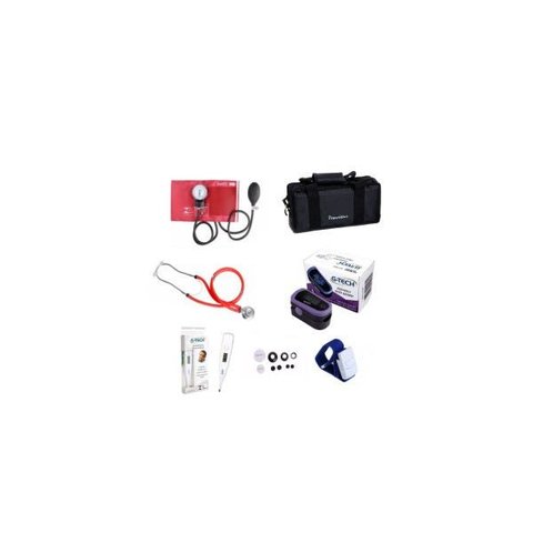 Kit Acadêmico Enfermagem Premium Vermelho + Oximetro Oled- G-tech