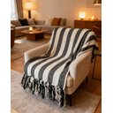 Ver imagem 2 de Manta em Algodão 1,40 X 2,30 Listrado Cru/preto