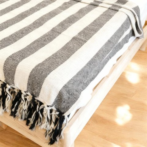 Manta em Algodão 1,40 X 2,30 Listrado Cru/preto