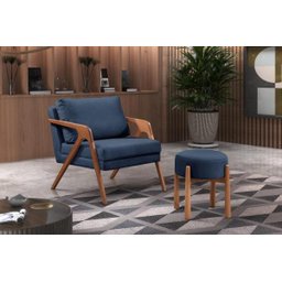 Poltrona Mona Luxo Madeira Maciça Tecido Veludo Azul - 2