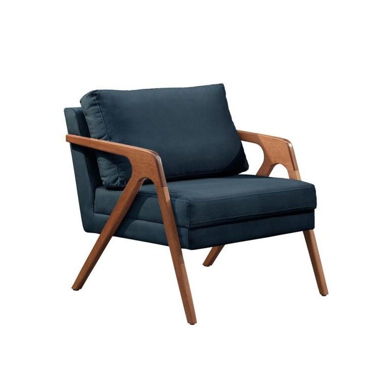Poltrona Mona Luxo Madeira Maciça Tecido Veludo Azul
