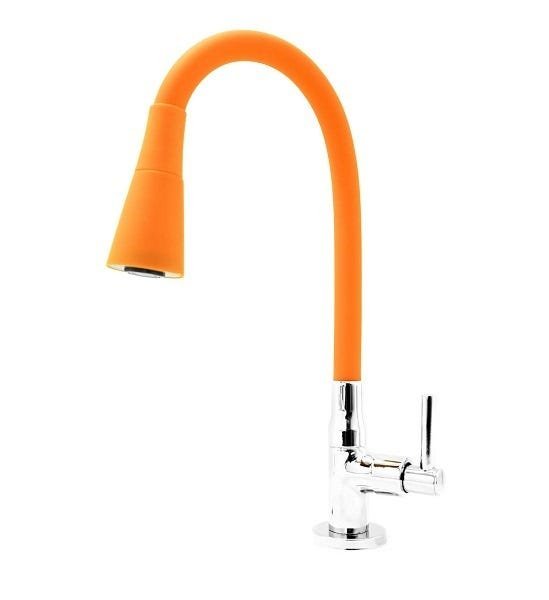 Torneira de Cozinha Gourmet Flexível Mesa Inox Silicone Laranja C62 Bico Arejador Cone Duplo Jato - 1