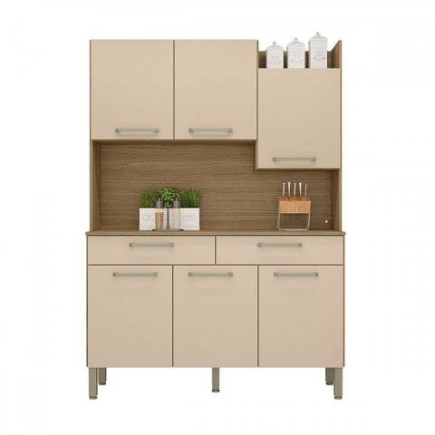 Armário de Cozinha Modena 6 Portas 2 Gavetas Freijó/vanilla - Kits Paraná