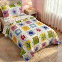 Ver imagem 2 de Kit Colcha Patchwork Infantil Menina 180x220 Solteiro - Floral Branca