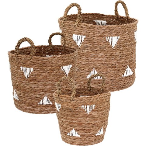Jogo 3 Cesta Decorativa Organizadora Multiuso Fibra Natural