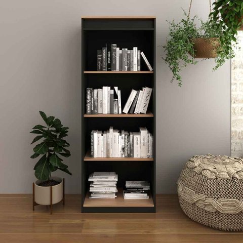Armário Estante Alto para Escritório 60cm Me4150 Tecnomobili 2023 Móvel na Caixa Amendoa/preto
