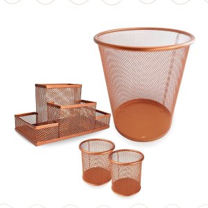 Kit Organizador, Porta Caneta e Lixeira Rose Gold Escritório