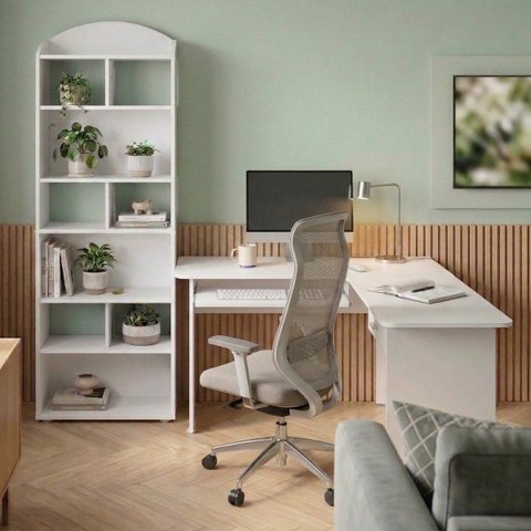 Escritório Home Office Mesa Escrivaninha e Estante Cannes Branco