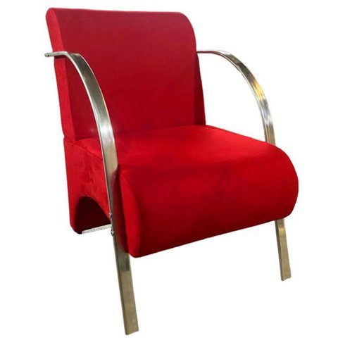 Poltrona Decorativa Predoli Braço de Alumínio Suede, Recepção, Sala, Quarto, Barbeiro, Consultório:v