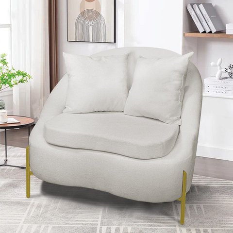 Poltrona Decorativa Orgânica Pé de Metal Dourado Zaya Bouclê Off White C05 - D’Rossi