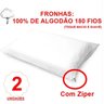 Kit 2 Fronhas Pill 70X50 100% Algodão 180 Fios Com Zíper - Branco - 2