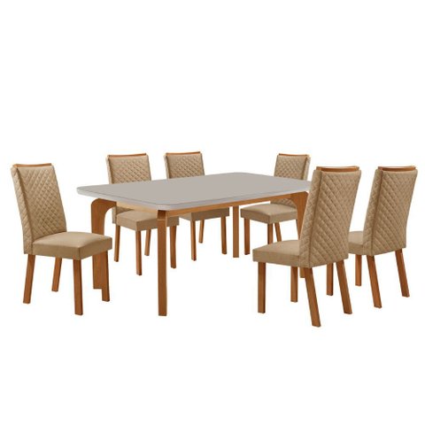 Mesa de Jantar Liz 180cm Tampo Mdf Vidro Canto Copo com 6 Cadeiras Lira