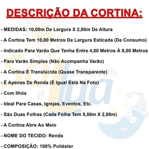 Cortina Lace 10 Metros X2,80m Renda Cozinha Sala Porta Ilhós - Creme - 4