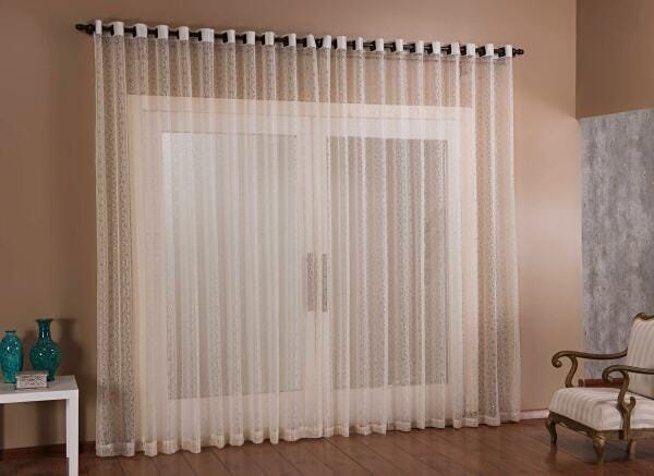 Cortina Lace 10 Metros X2,80m Renda Cozinha Sala Porta Ilhós - Creme - 2