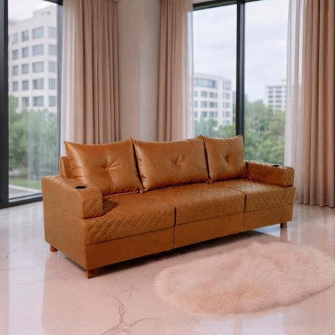 Sofá Essenza Living 3 Lugares Reclinável 235cm Caramelo Velusoft