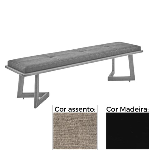 Banco 155 cm MH-5347 Madeira Laca Fosca Preta Assento Estofado Marrom A6
