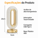 Ver imagem 2 de Luminária de Mesa Abajur Decorativo Efeito Cristal Dourado Touch 3 Tons Bateria Recarregável:Modelo