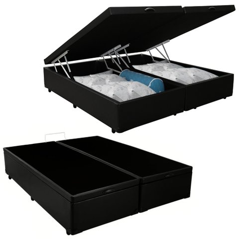 Cama Box Baú Casal Bipartido Sintético Sereneprime Preto 138x188x44