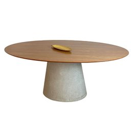 Mesa de Jantar Cone Oval 180x100 Cm Base Cimento Concreto Tampo Freijó - 1