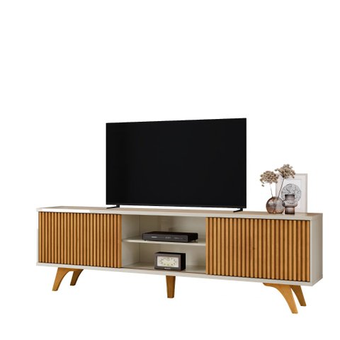 Rack em Mdf e Mdp Gaia 2 Portas de Correr Off White e Naturalle