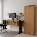 Ver imagem 2 de Mesa de Escritorio 2 Gavetas Armario Multiuso 2 Portas com Chave Amendoa Preto Tecno Mobili