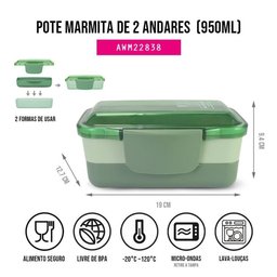 Pote Marmita de 2 Andares 950ml Jacki Design - Joy Verde - 5