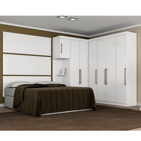 Jogo de Quarto Modulado Firenze Branco de Casal 8 Pçs Roupeiro + Painel de Casal