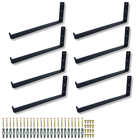 8 Suportes para Prateleira 30cm Formato L Fixação de Parede Aço Alta Durabilidade Cantoneira Preto
