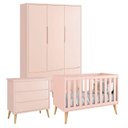 Ver imagem 1 de Quarto de Bebê Theo 3 Portas Cômoda Gaveteiro Rosa com Pés Madeira Natural – Reller