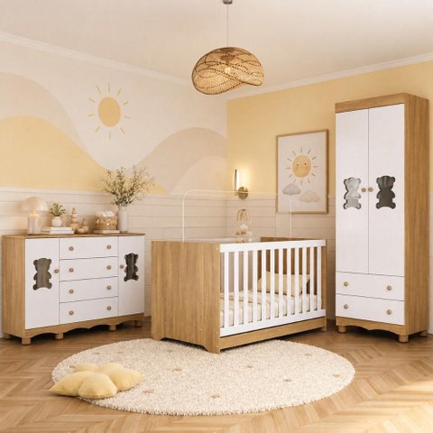 Quarto de Bebê Completo com Berço Americano 3 em 1 e Colchão Incluso Flor Multimóveis MP4928