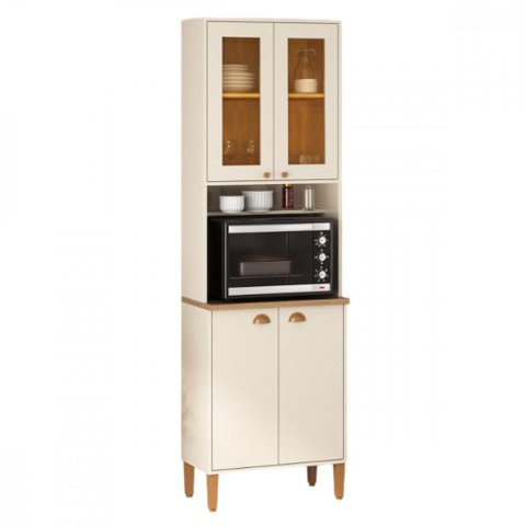 Paneleiro Cristaleira Tunisia 4 Portas Off White com Canelato Atualle
