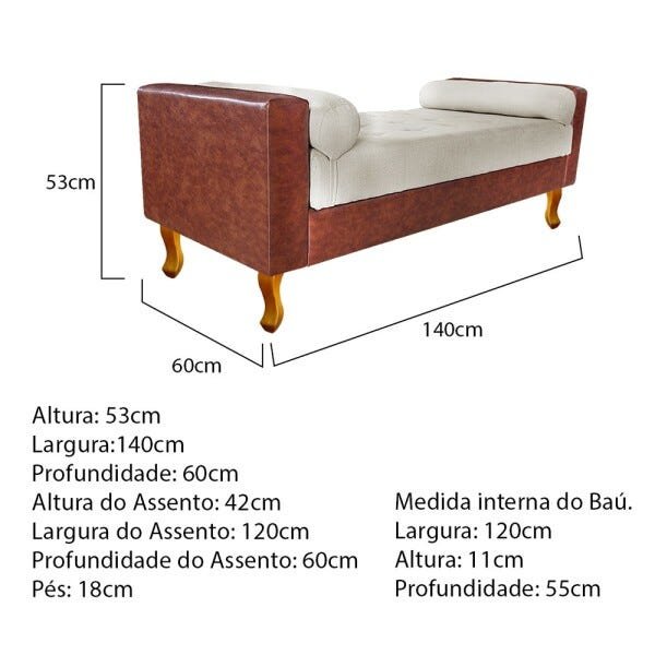 Recamier Félix Casal 140cm Corano Nozes e Linho Bege - 4