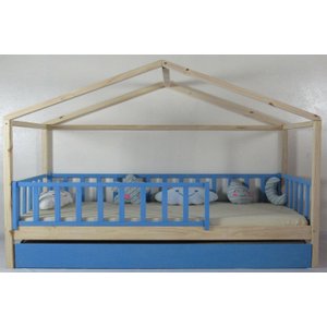 Bicama Infantil Solteiro Frente Casinha Colorida Madeira Maciça Pinus Grade Vertical