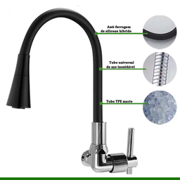Torneira Gourmet Preta Flexivel Silicone C/ Ajuste de Jato Sn18 Snel Metais - 3