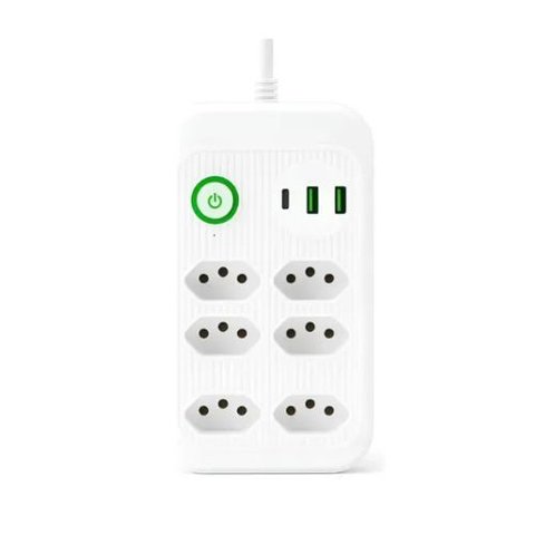 Filtro de Linha Extensão E106u 6 Tomadas + 3 Usb + 1 Tipo C Branco