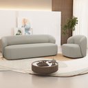Ver imagem 1 de Sofá 3 Lugares 205cm com Poltrona Giratória Orgânica Heidy F04 Linho Bege - Lyam Decor