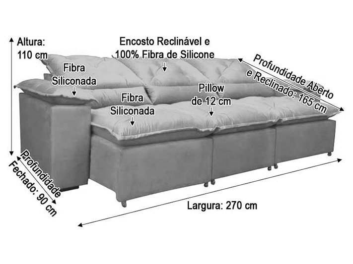 Sofá Retrátil Reclinável 2,70 M Violeta 19 Athenas - 7