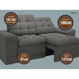 Sofá Confort 1,80M Assento Retrátil e Reclinável Velosuede Cinza - Netsofás - 4
