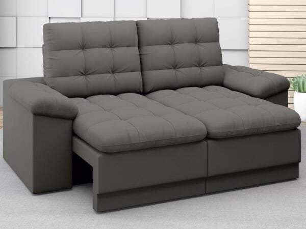 Sofá Confort 1,80M Assento Retrátil e Reclinável Velosuede Cinza - Netsofás