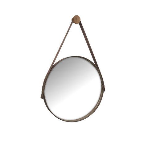 Espelho Redondo Decorativo 50cm Suspenso com Alça de Couro