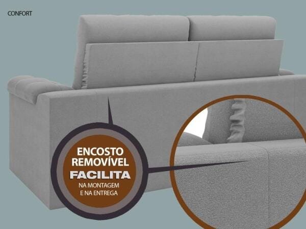 Sofá Confort 1,80M Assento Retrátil e Reclinável Velosuede Grafite - Netsofás - 5